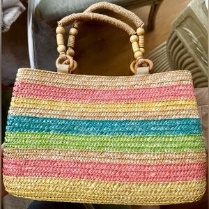 Croft & Barrow Woven Raffia Striped Tote Bag